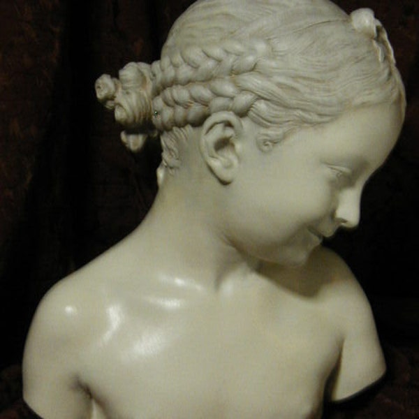 Büste Mädchen „die Lachende“ aus Pigalle 18. Jahrhundert. Terrakotta-patinierter Gips