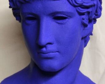 Apollon bleu célèbre,buste platre, sculpture contemporaine,