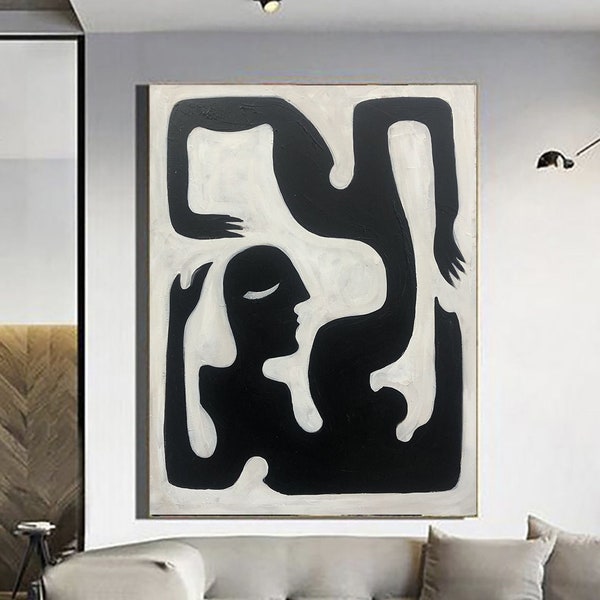 Extra Large Painting on Canvas Abstract Black And White Painting Figurative Artwork Hand Painted Art Textured Painting Minimalist Art