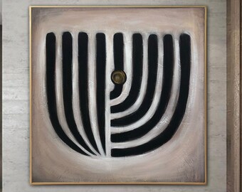 Pittura astratta Menorah Menorah ebraica Wall Art Arte minimalista Pittura ebraica moderna astratta Arte murale strutturata originale Arte contemporanea