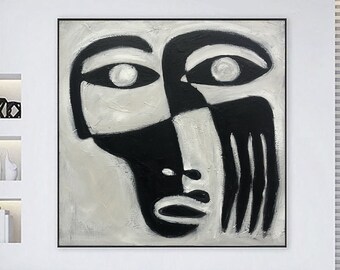 Abstract Face Painting Figurative Art Abstract Black and White Artwork Personalized Painting 32x32 Wall Art Contemporary Art Bedroom Decor