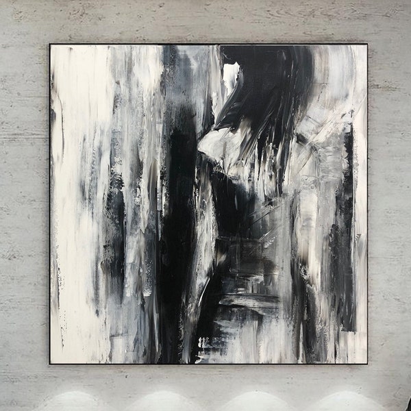 Modern Painting Canvas Minimalist Wall Art Abstract Black And White Painting Acrylic Fine Art Handmade Painting On Canvas Monochrome Artwork