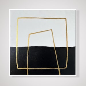 Black And White Wall Art Abstract Geometric Shapes Minimalist Gold Leaf Art Abstract Paintings On Canvas Modern Art for Home Decor 24&quot;x24&quot;