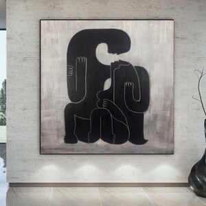 Abstract Family Embrace Black and White Modern Wall Art