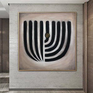 Abstract Menorah Painting Jewish Menorah Minimalist Black White Art