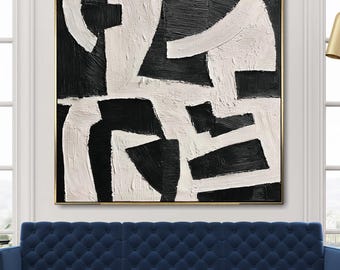 Textured Black White Abstract Canvas Art – Modern Geometric Statement Wall Décor