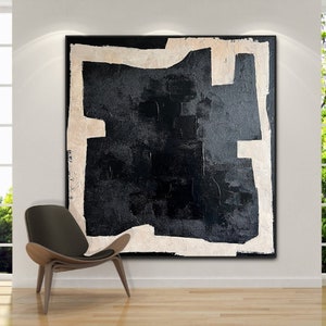 Bold Black and Beige Abstract Textured Wall Art Canvas
