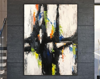 Grote abstracte zwart-witte schilderijen op canvas hedendaagse kunst getextureerde olieverfschilderij moderne beeldende kunst voor woonkamer wanddecoratie