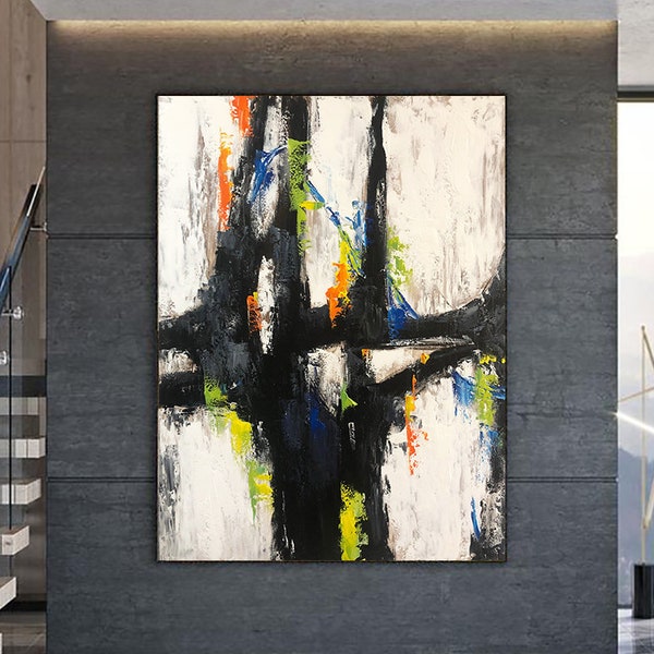 Large Abstract Black And White Paintings On Canvas Contemporary Art Textured Oil Painting Modern Fine Art for Living Room Wall Decor