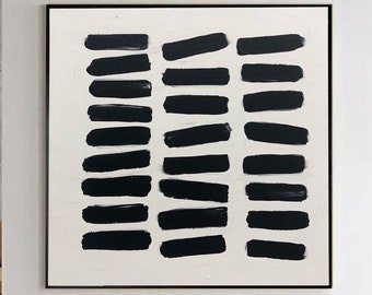 Große Schwarz Weiß Gemälde auf Leinwand Abstrakte Ziegelsteine Wand Kunst Fine Art Schwarze Striche Weißer Hintergrund Minimalistische Kunst Modernes Dekor