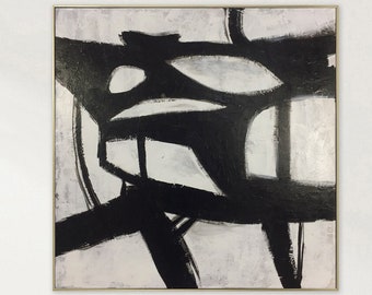 Abstrakte Schwarz Weiß Strukturierte Malerei auf Leinwand in Franz Kline Stil Große Moderne Minimalistische Kunst für Original Wanddekoration aus der Ukraine