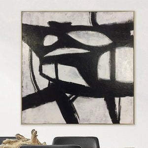 Abstract Black And White Textured Painting On Canvas in Franz Kline Style Large Modern Minimalistic Art for Original Wall Decor from Ukraine image 1