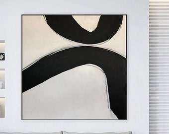 Abstract Two Lines Painting Black And White Wall Art Abstract Fine Artwork Painting On Canvas Black White Abstraction Black Lines Home Decor