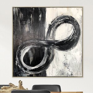 Abstraktes Infinity-Symbol Gemälde auf Leinwand Original Schwarzweiß Kunst Modernes Ölgemälde Strukturierte Handgemalte Kunst für Indie-Raum-Dekor Bild 1