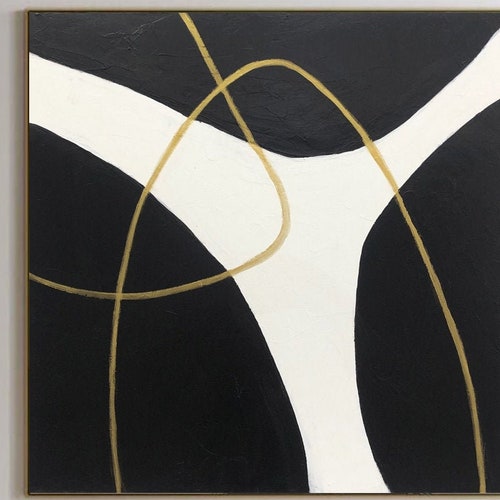 Black and White Oil Painting Abstract Shapes Art Modern Oil Etsy