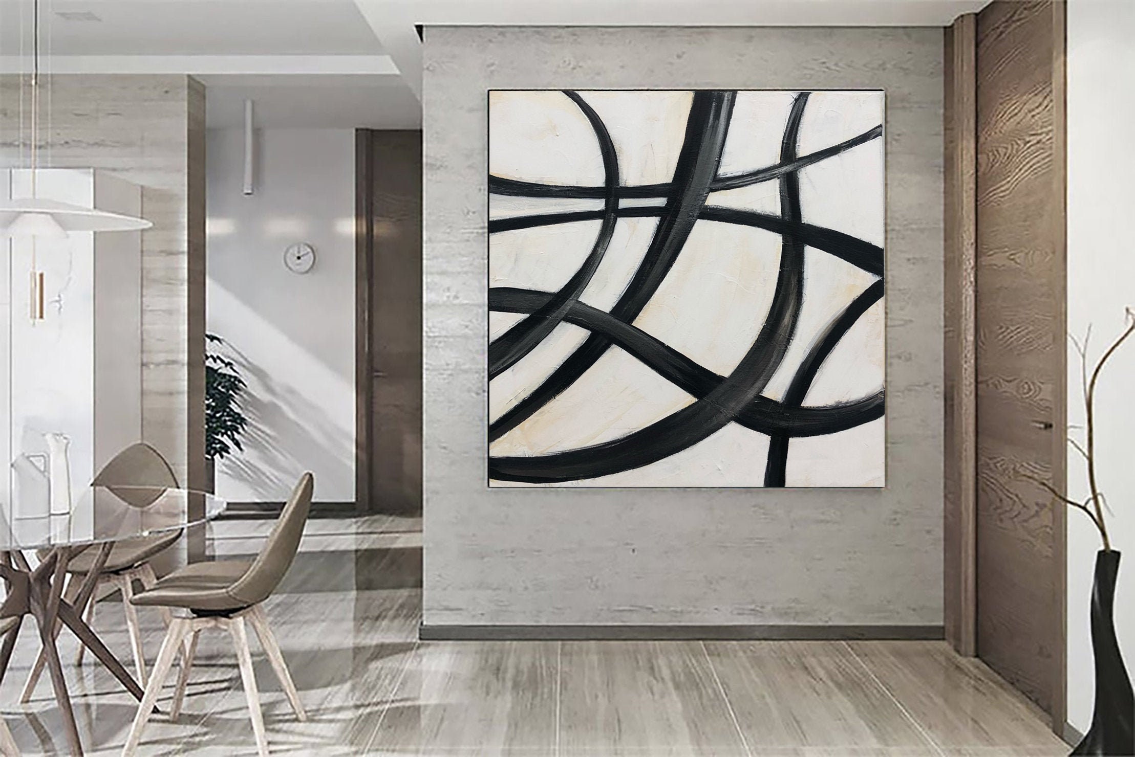 Original Black And White Canvas Art Abstract Shapes Art Oil | Etsy