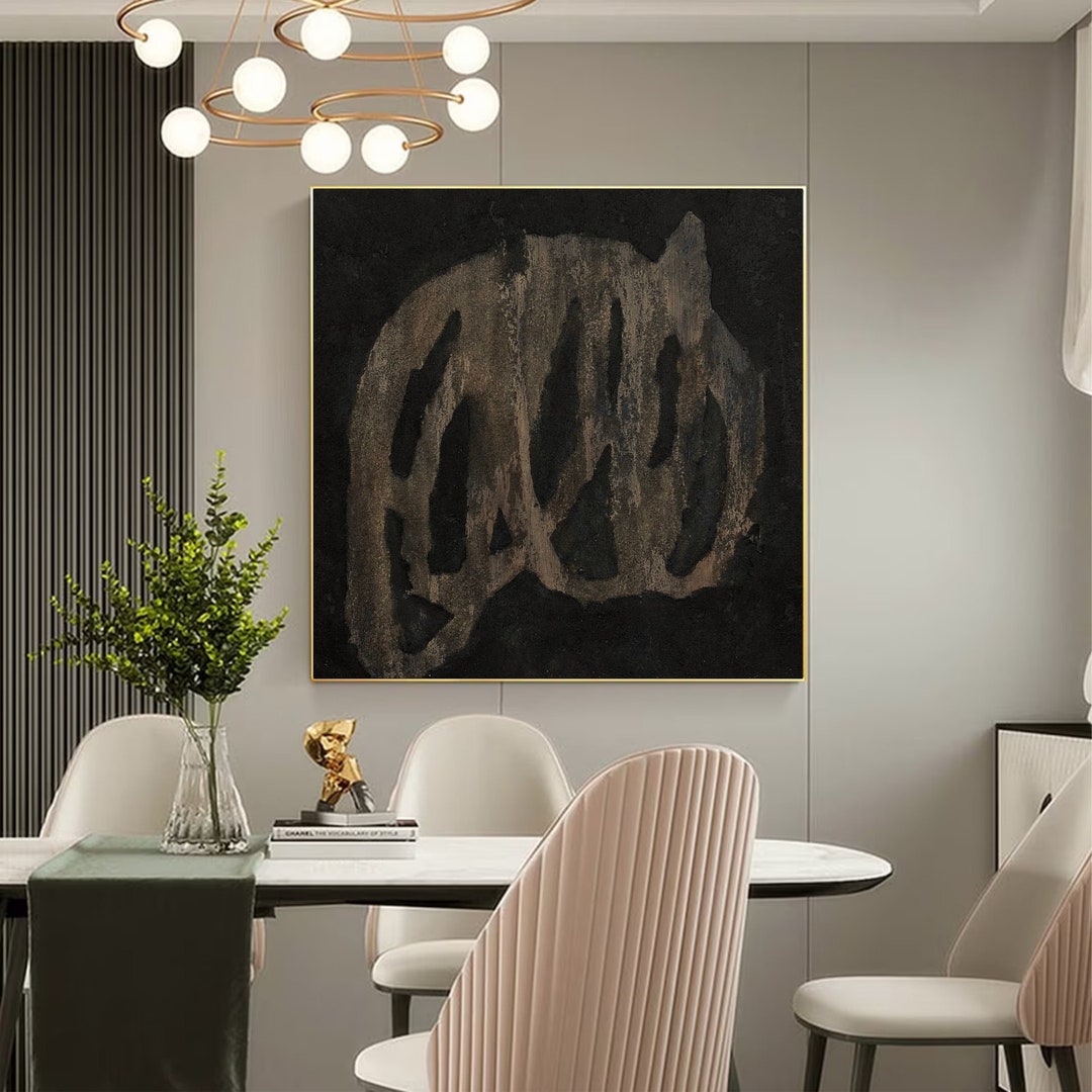Large Black and Gold Abstract Textured Painting Modern Handmade ...