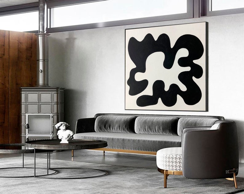 Original Abstract Shapes Art Black And White Paintings On Canvas Modern Fine Art Textured Oil Painting Creative Handmade Art for Indie Room image 3