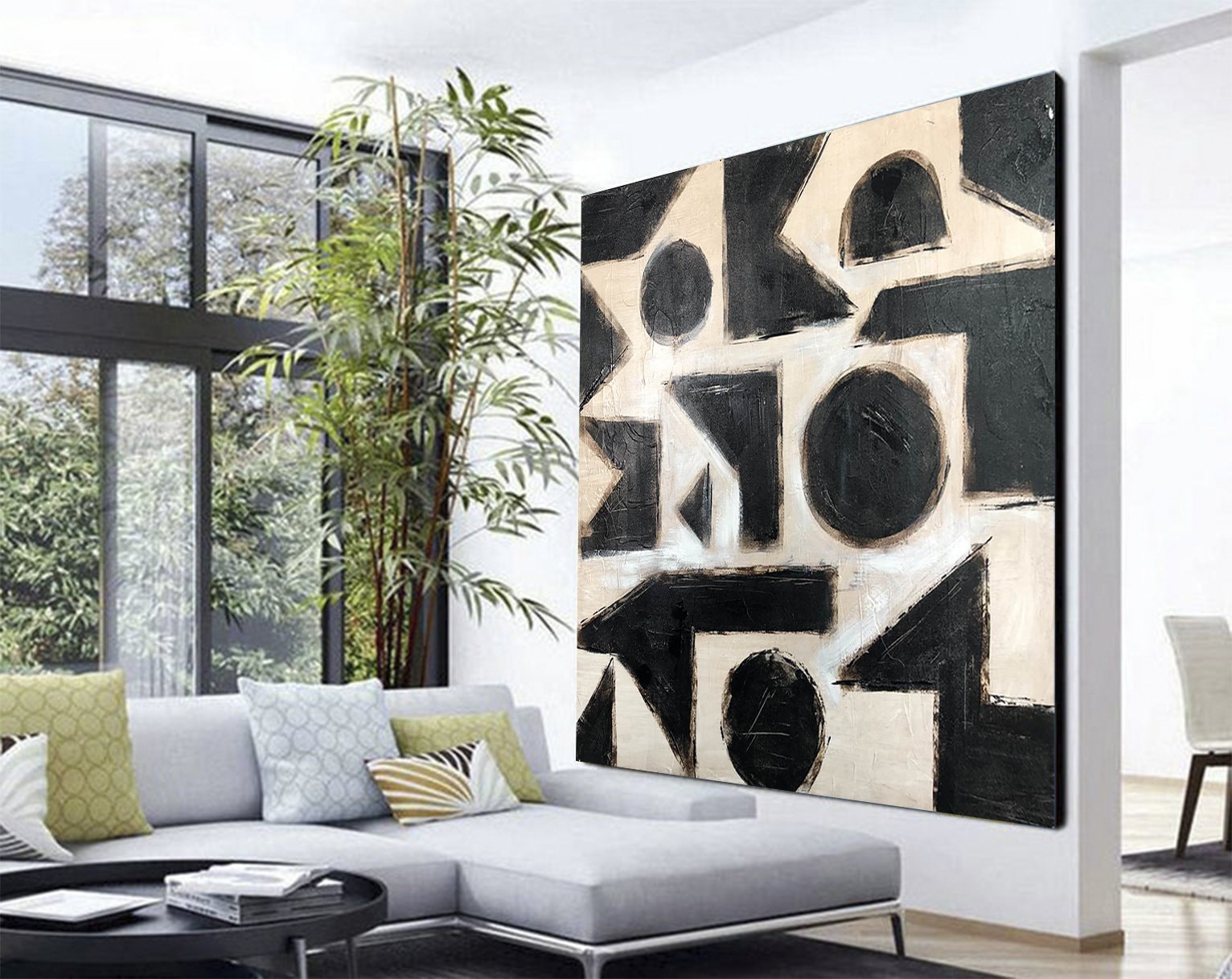 Abstract Canvas Wall Art Black Painting Beige Wall Art Etsy