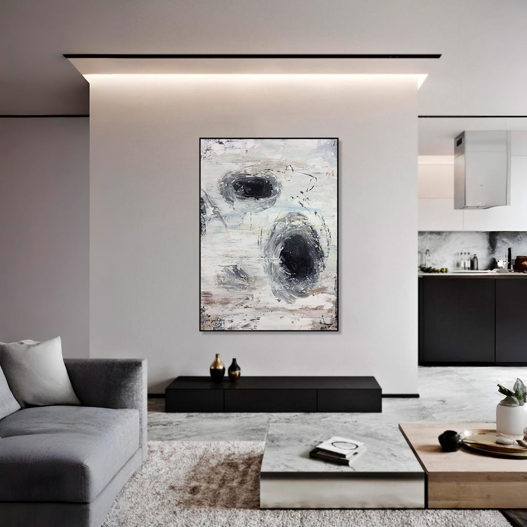 Large Wabi Sabi Abstract Painting Black White Neutral Wall Art ...