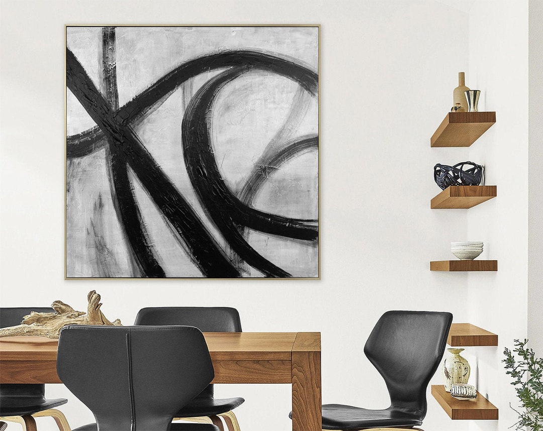 Extra Large Black and White Line Canvas Wall Art Minimalist Painting
