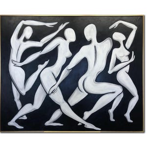 Original Abstract Greek Figurative Black And White Paintings On Canvas, Minimalist People Silhouettes Art, Textured Acrylic Wall Hanging Art