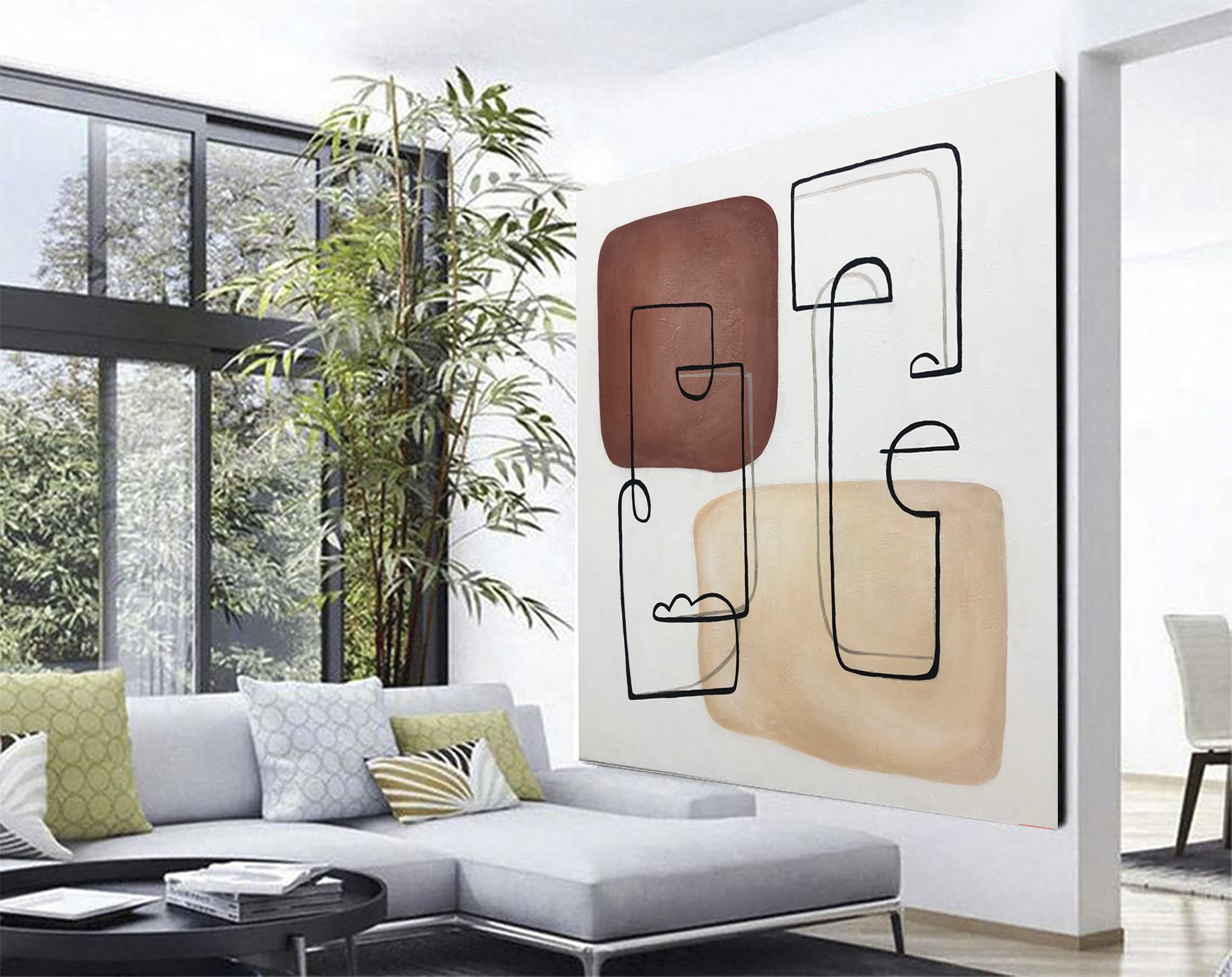 Großer Rahmen Wand kunst beige Gemälde auf Leinwand Fine Art | Etsy