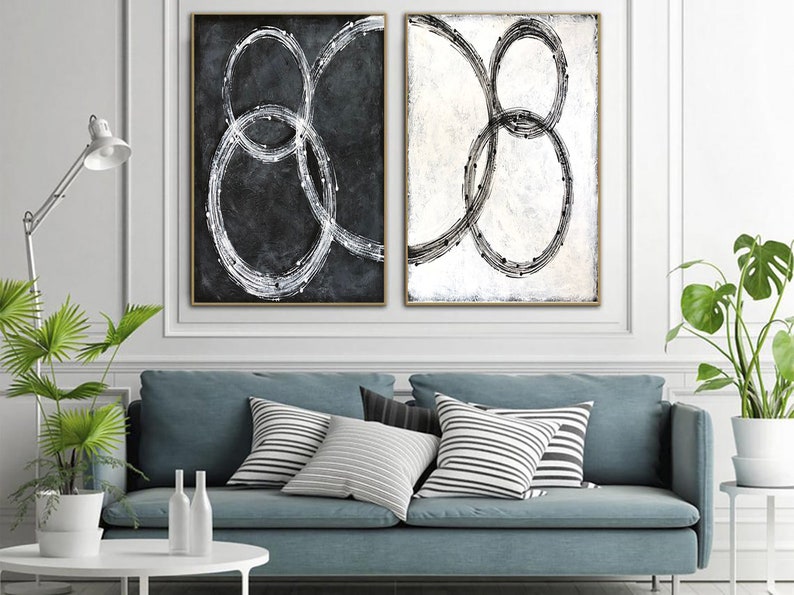 Large Wall Painting Black and White Painting Abstract Black Etsy