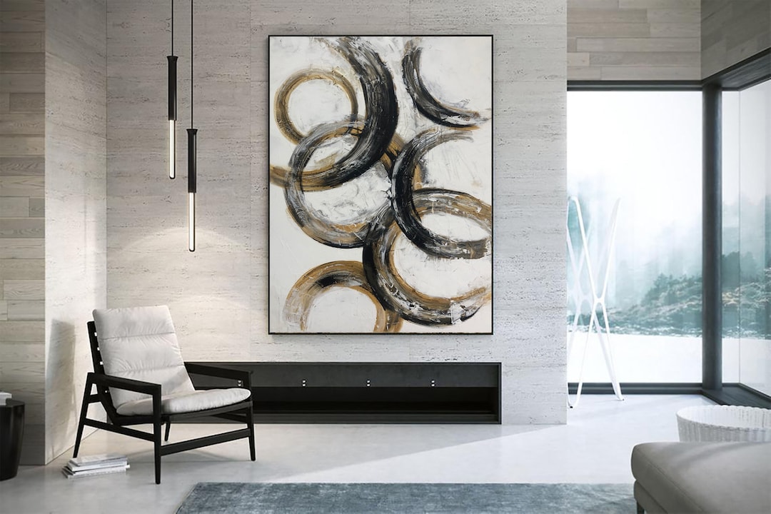 Xl Canvas Art Black White Paintings on Canvas Abstract Circle - Etsy