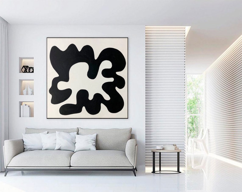 Original Abstract Shapes Art Black And White Paintings On Canvas Modern Fine Art Textured Oil Painting Creative Handmade Art for Indie Room image 2