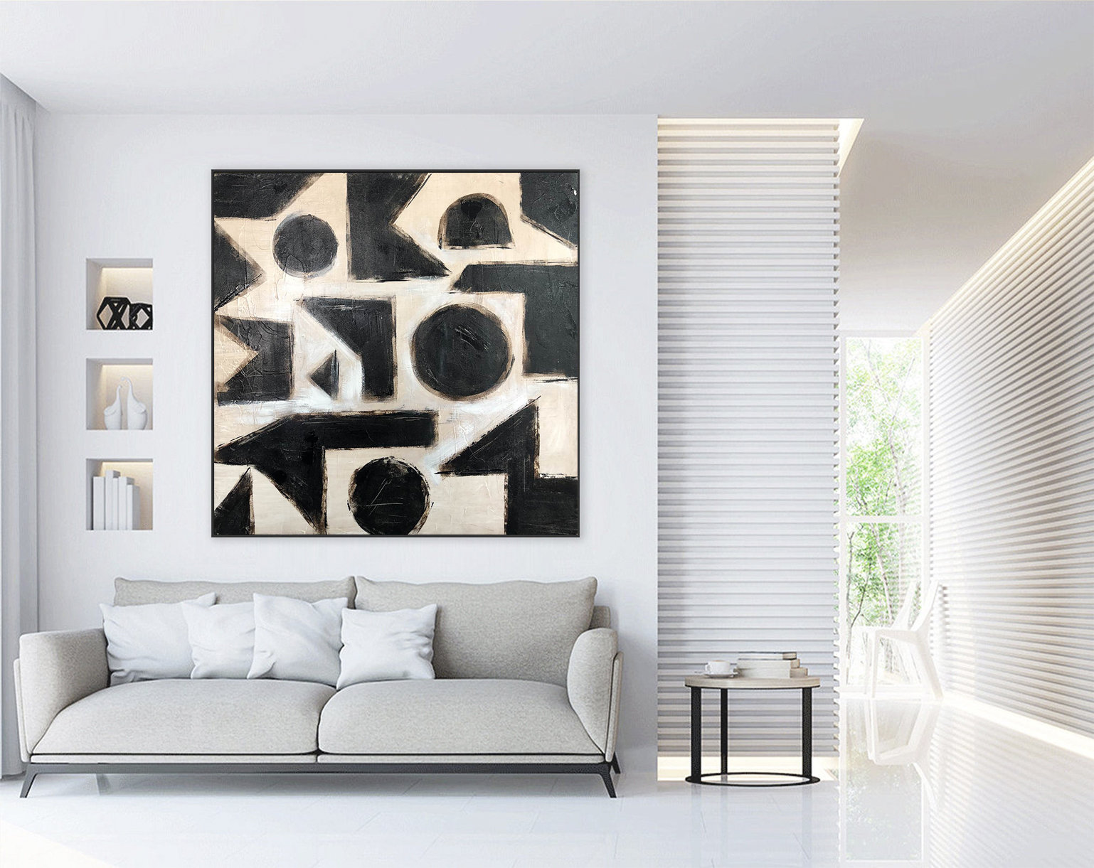 Abstract Canvas Wall Art Black Painting Beige Wall Art Etsy