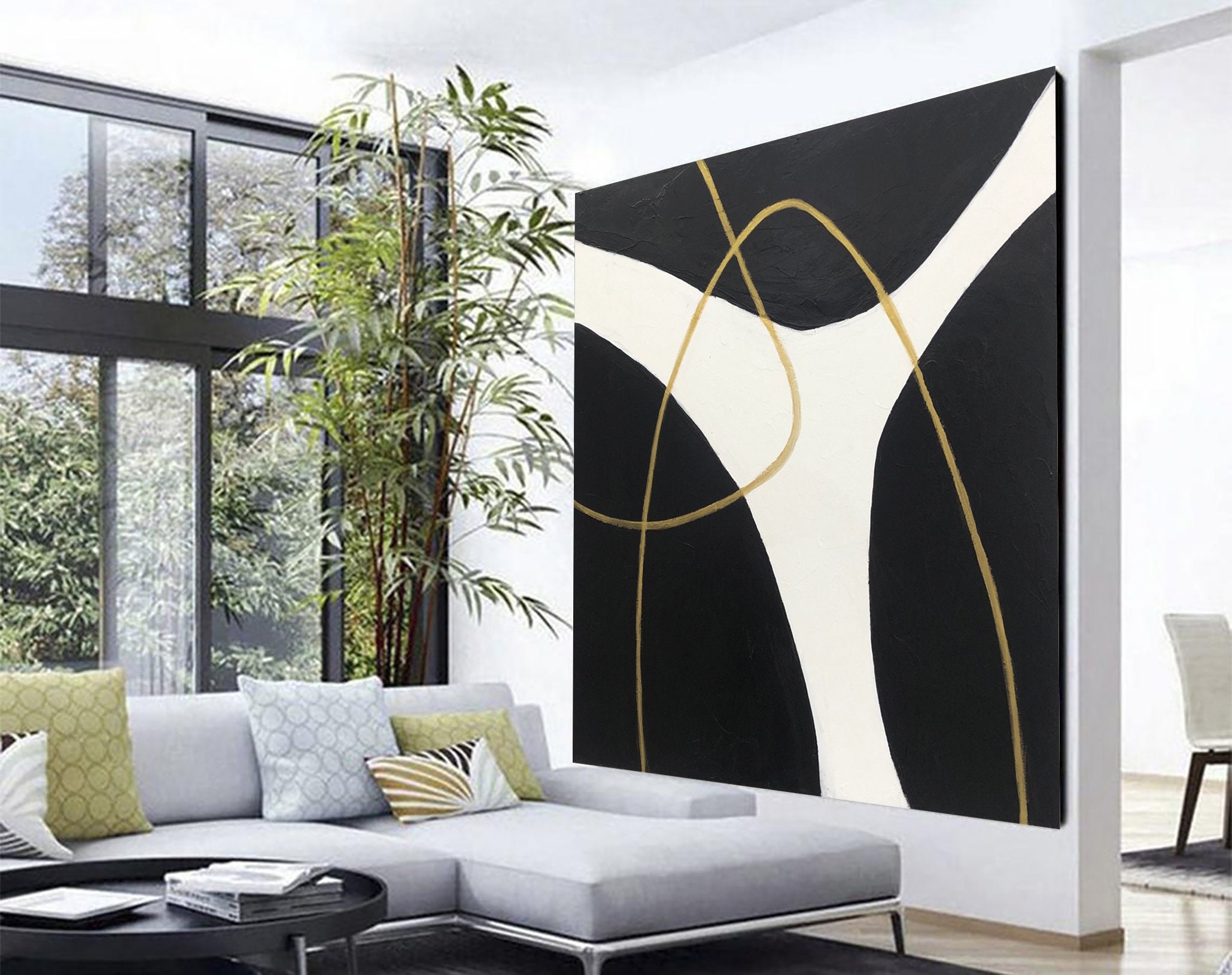 Large Black and White Abstract Oil Paintings on Canvas Black Etsy