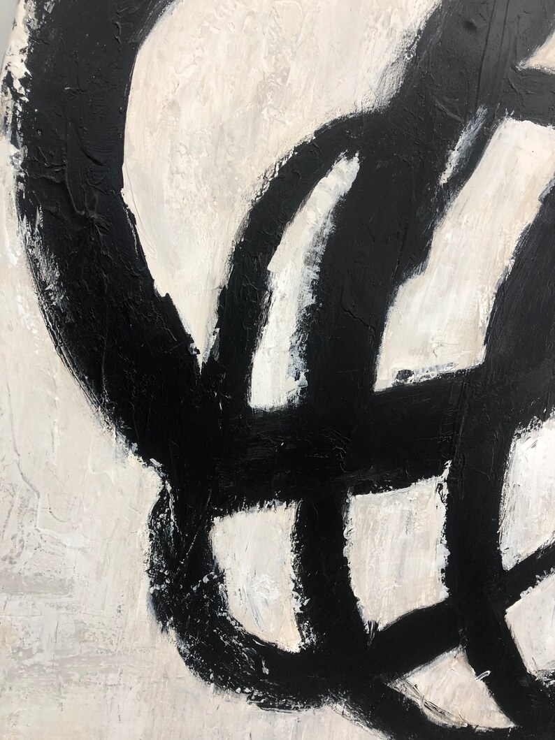 Abstract Circles Art Black and White Painting on Canvas Fine Etsy