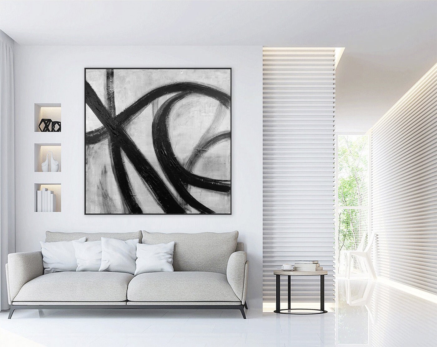 Extra Large Black and White Line Canvas Wall Art Minimalist - Etsy