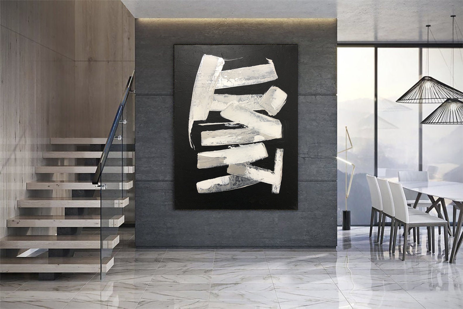 Huge Wall Art Original Artwork Black And White Painting Etsy