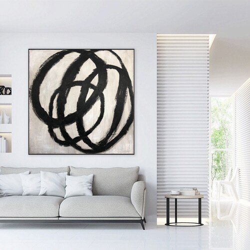 Black Canvas Wall Art Black and White Abstract Line Art Black Etsy