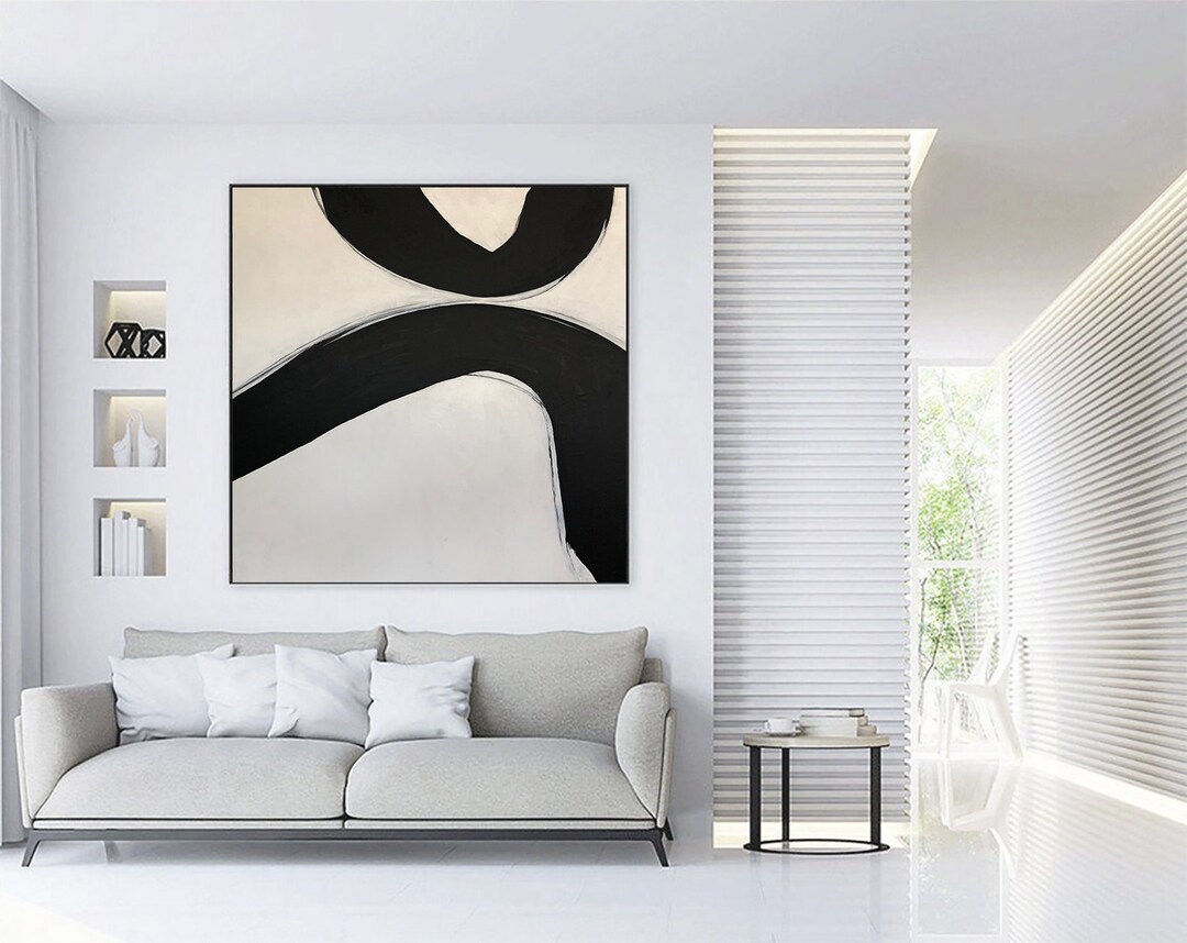 Abstract Two Lines Painting Black and White Wall Art Abstract Fine ...