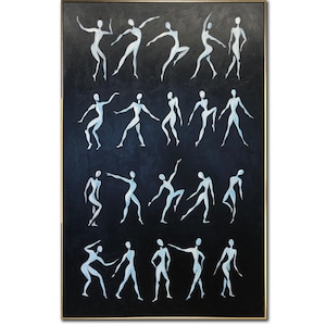 Original Abstract Greek People Silhouettes Paintings On Canvas, Greek Figurative Black And White Artwork, Acrylic Oil Painting 46x30&quot;