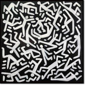 Large Art Work Human-Like Figures Geometric Figures Art Abstract Art Work Contrast Colors Chaotic Strokes