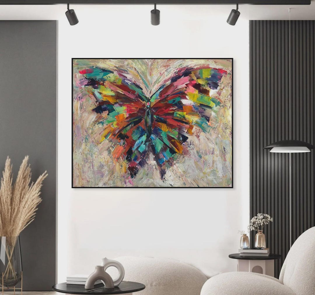 Large Colorful Butterfly Painting, Abstract Textured Canvas Wall Art ...