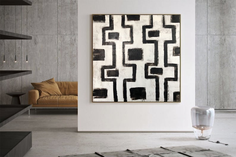Original Abstract Black and White Paintings on Canvas Modern - Etsy
