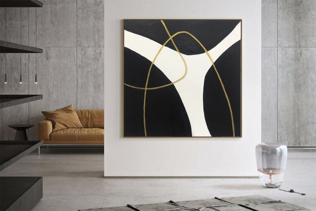 Modern Large Abstract Black and White Paintings on Canvas Minimalist ...