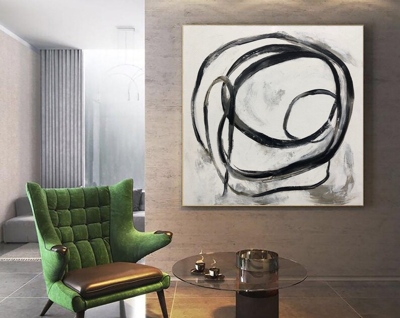 Extra Large Paintings On Canvas Abstract Art Black And White Circle Painting Modern Wall Art Oil Painting White Artwork For Living Room