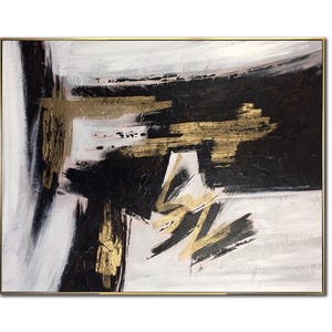 Großes Gemälde Abstrakte Schwarzweiße Kunst Ölgemälde Moderne Kunst Originales Gemälde Blattgold Strukturierte Kunst Wohnzimmer Wandkunst 130x80 cm