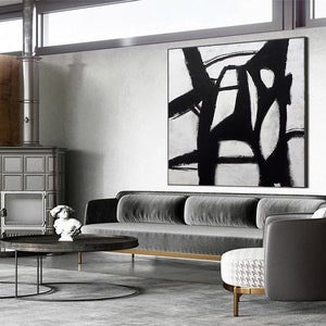 Abstract Black And White Textured Painting On Canvas in Franz Kline Style Large Modern Minimalistic Art for Original Wall Decor from Ukraine image 4