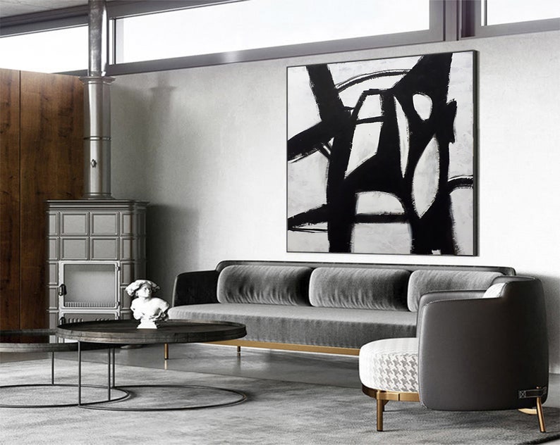 Abstract Black And White Textured Painting On Canvas in Franz Kline Style Large Modern Minimalistic Art for Original Wall Decor from Ukraine image 4