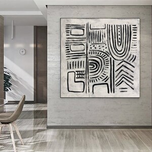 Modern Black And White Painting on Canvas Eclectic Wall Art Black and White Symbols Painting Contemporary Art Commission Artwork image 2