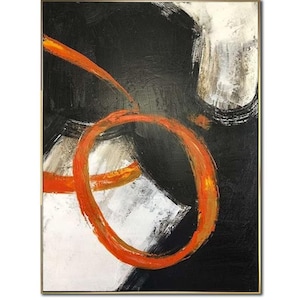 Bold Black & Orange Abstract Painting on Canvas