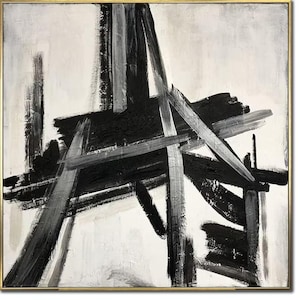 Black and White Bold Brushstroke Abstract Painting
