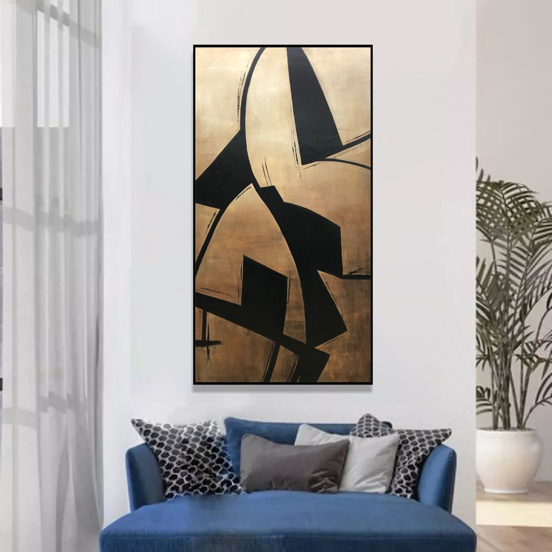 Original Abstract Black and Beige Painting - Large Textured Modern Wall ...